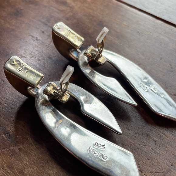 DAVID VARSANO Vintage Sterling Oversized Modernist Two Tone Earrings - Picture 11 of 17